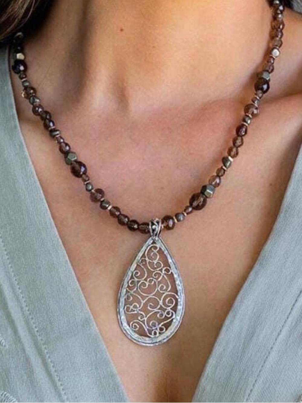 Opulenza Smokey Quartz & Filigree Pendant Necklace